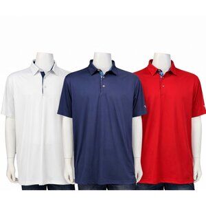 Lot of 3 Maelreg Mens Performance Golf Polos Solid Colors (Red, White, Blue) 2XL